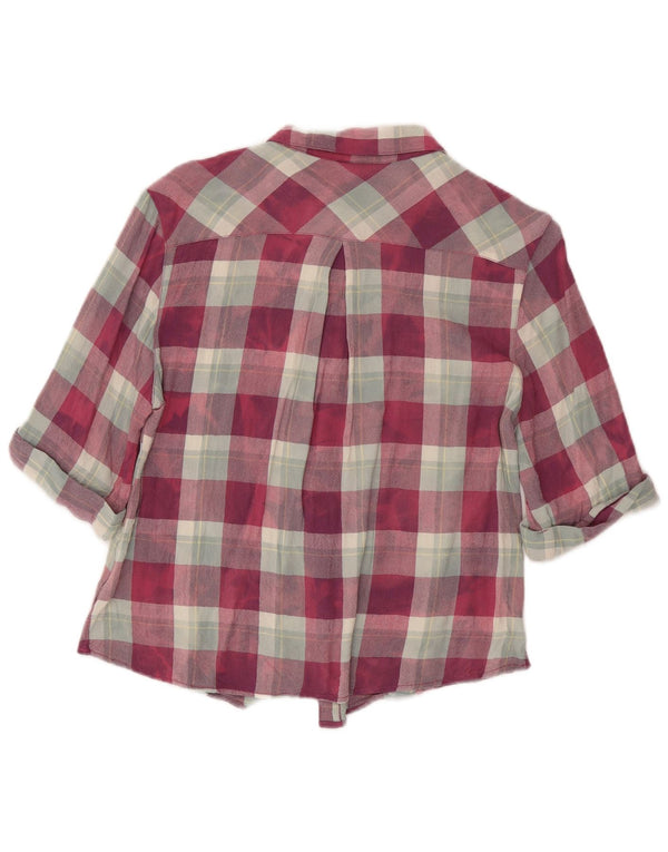 Guess Camisa feminina de flanela com manga 3/4 solta Reino Unido 10 pequena xadrez vermelha
