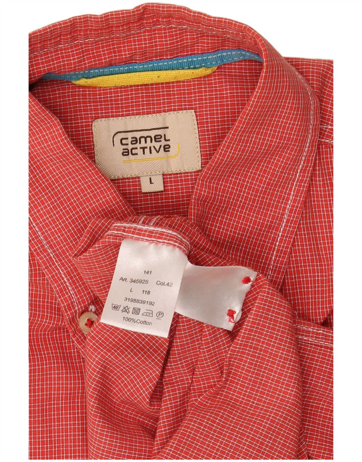 Camisa masculina de manga curta Camel Active grande algodão xadrez vermelho