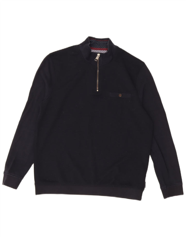 Suéter masculino Ted Baker com zíper e pescoço, tamanho 4, grande, azul marinho, poliéster