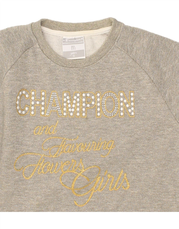 CHAMPION Girls Graphic Jumper Dress 9-10 Years Grey Vintage Champion and Second-Hand Champion from Messina Hembry 