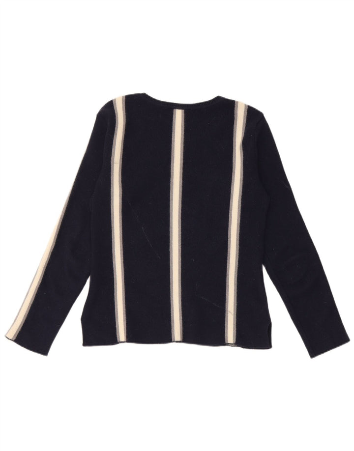 Suéter feminino Lacoste com gola canoa tamanho 38 listrado azul marinho médio