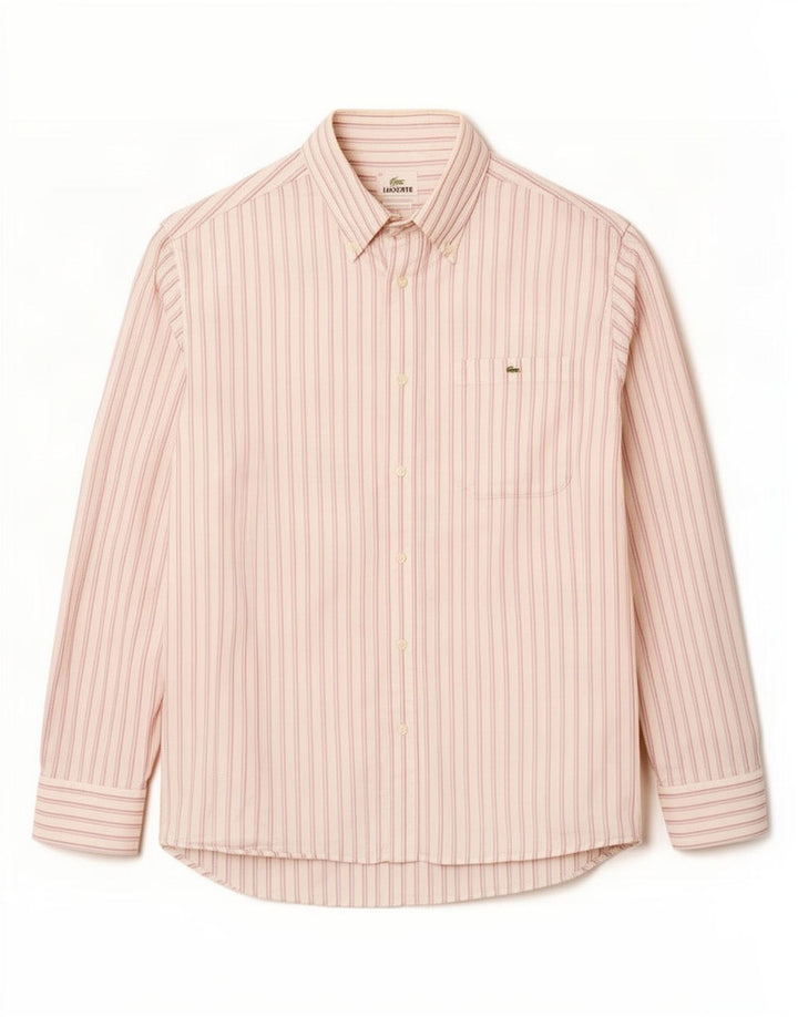 Camisa masculina Lacoste tamanho 40 algodão listrado branco médio