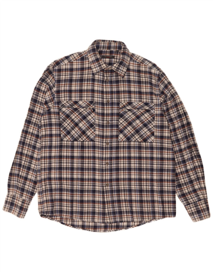 Camisa masculina de flanela Sea Barrier médio algodão xadrez azul marinho