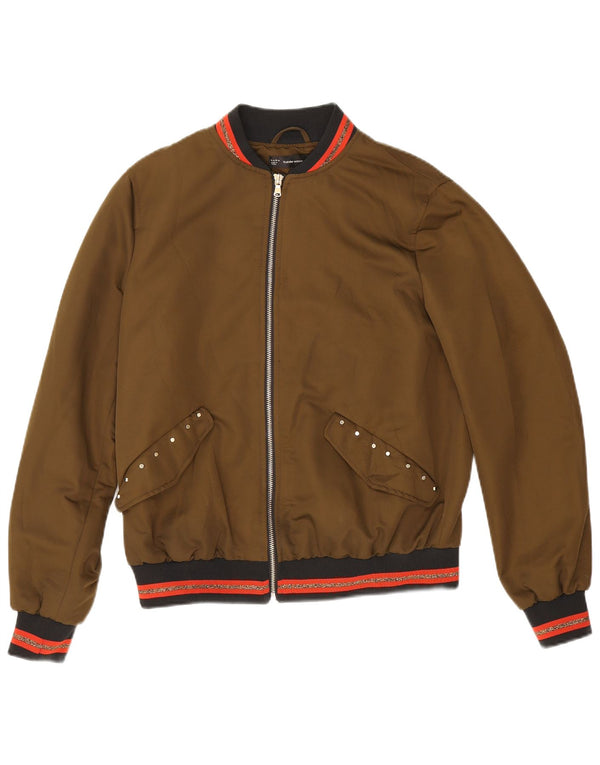 Zara Womens Graphic Bomber Jacket UK 14 Medium Khaki listrado