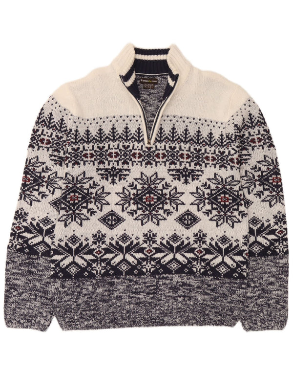 Suéter masculino Atlas For Men com zíper e gola grande azul marinho Fair Isle