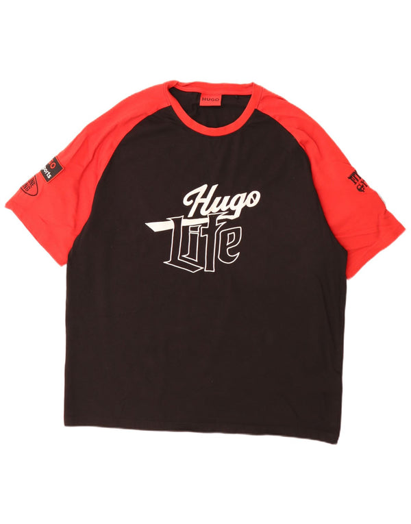 Camiseta gráfica masculina Hugo Boss Top XL preto colorblock algodão