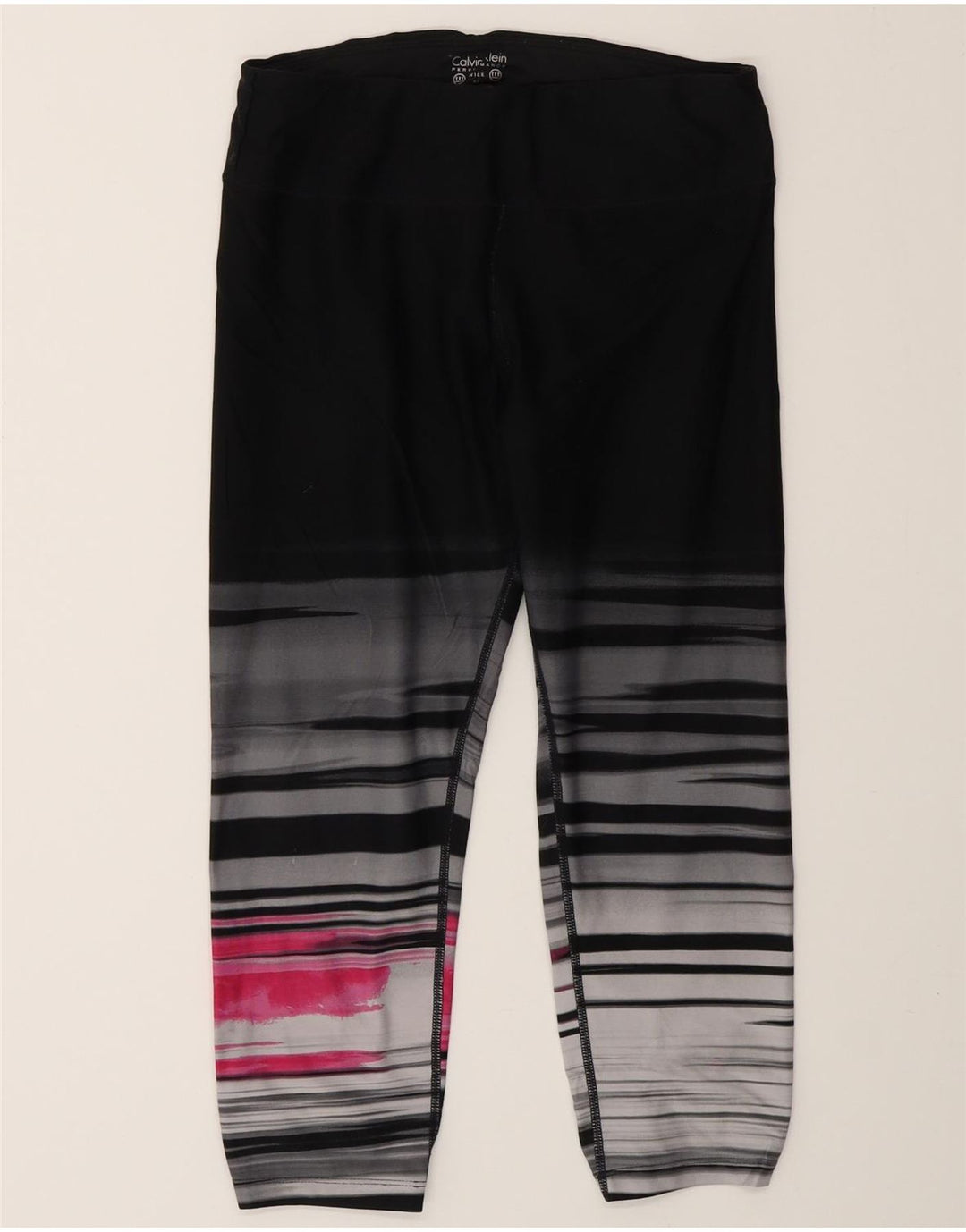 Calvin Klein Capri Leggings Feminino Reino Unido 12 Médio Preto Listrado Nylon