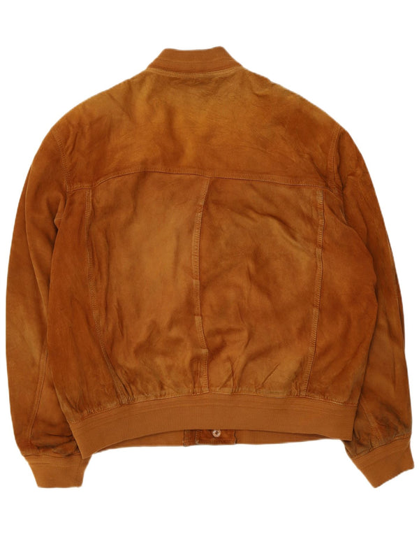 Jaqueta bomber masculina de camurça Forester UK 40 couro bege grande