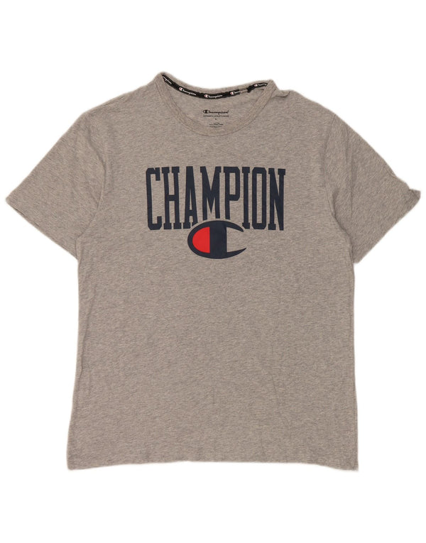 Champion Mens Graphic T-Shirt Top Large Grey Flecked Cotton