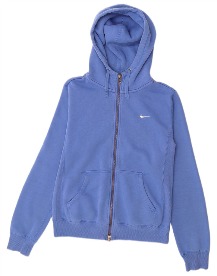 Suéter Nike feminino com capuz e zíper UK 12 algodão azul médio