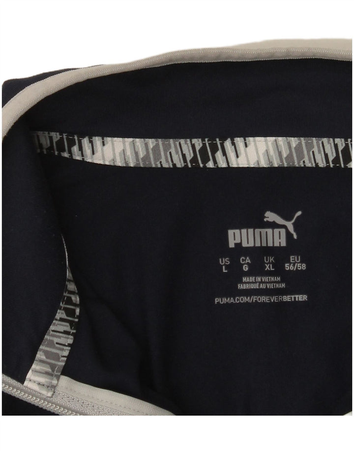 Puma Mens Zip Neck Pullover Treino Top XL Azul Marinho Colorblock