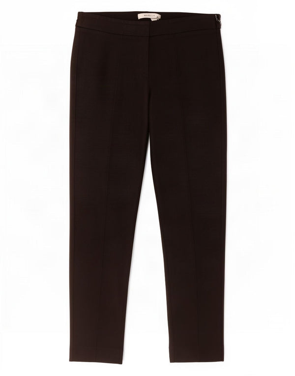 Calça feminina casual slim Marella UK 10 pequena W28 L27 acetato preto