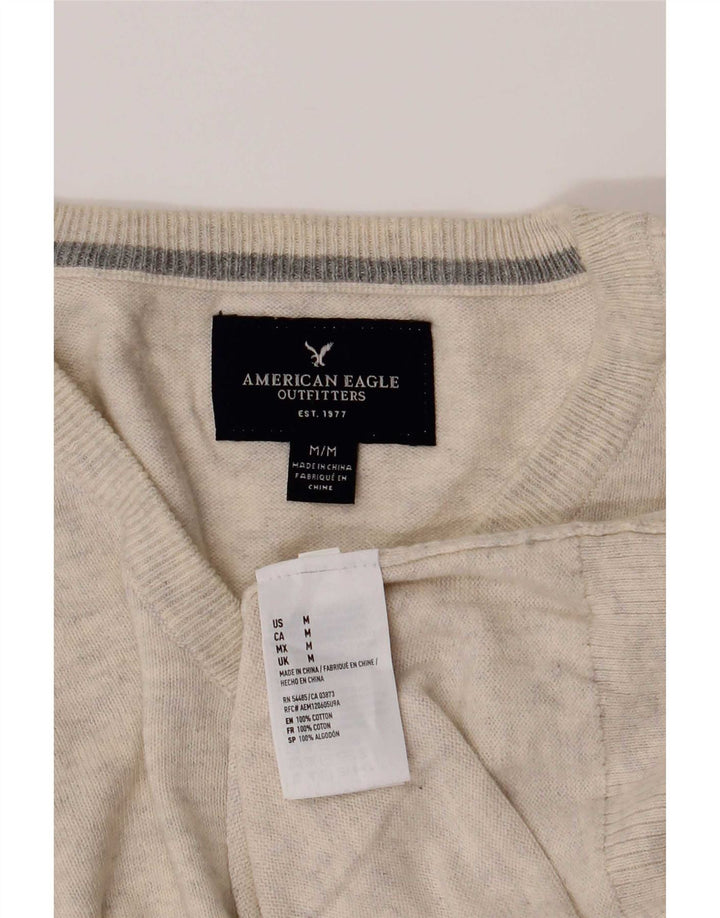 Suéter masculino American Eagle Outfitters com decote em V, médio bege salpicado