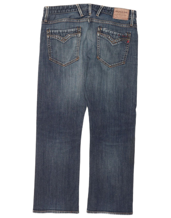 Replay Mens Billstrong Straight Jeans W34 L30 Navy Blue Cotton