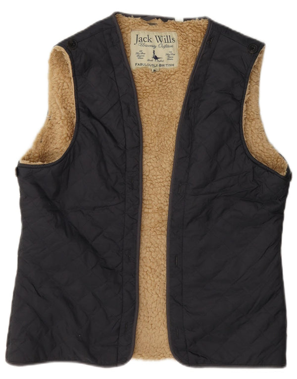 Jack Wills Womens Sherpa Open Quilted Gilet Reino Unido 14 Grande Algodão Cinza