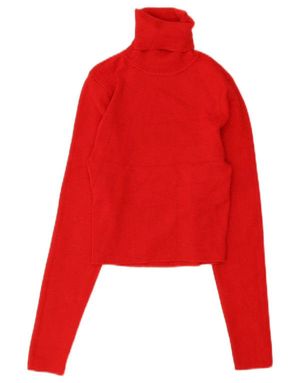 Zara Suéter feminino cropped com gola redonda Reino Unido 12 viscose vermelha média