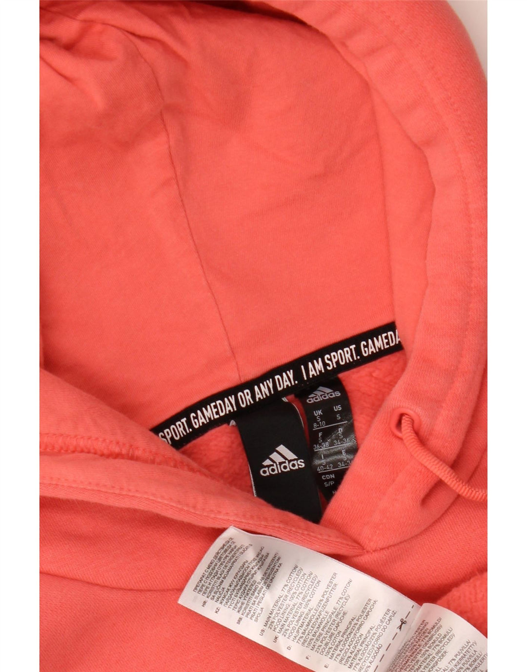 ADIDAS Womens Graphic Hoodie Jumper UK 8/10 Pequeno Laranja Algodão