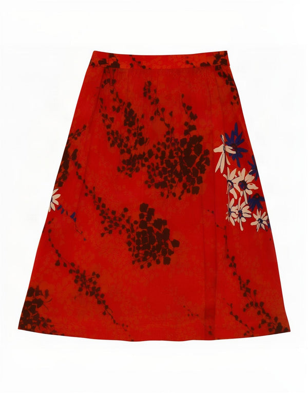 Saia vintage feminina linha A W28 médio laranja floral