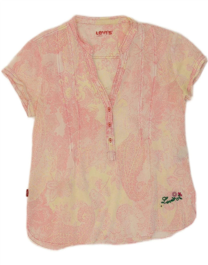 Blusa feminina LEVI'S UK 14 grande algodão paisley rosa