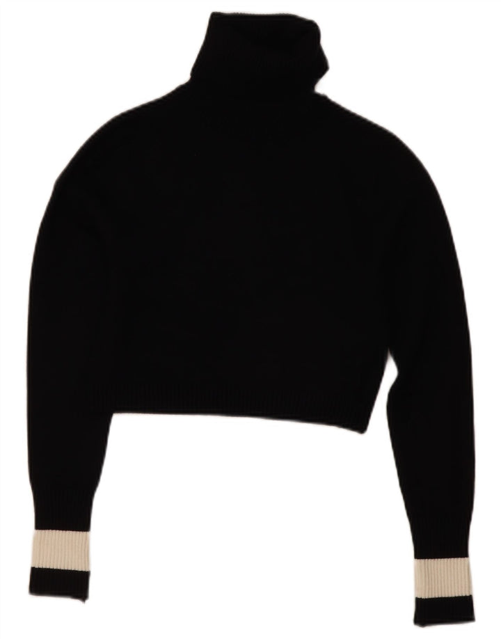 Zara Suéter feminino cropped com gola redonda Reino Unido 12 bloco colorido preto médio