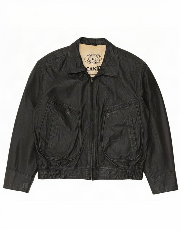 Jaqueta de couro masculina vintage IT 56 3XL preta