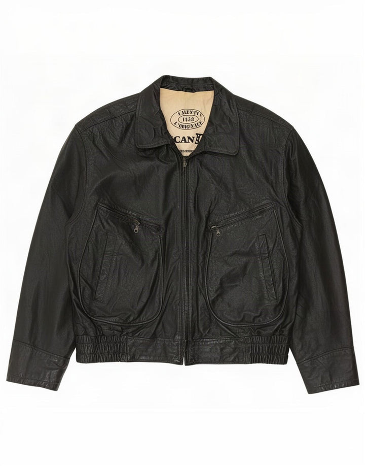 Jaqueta de couro masculina vintage IT 56 3XL preta