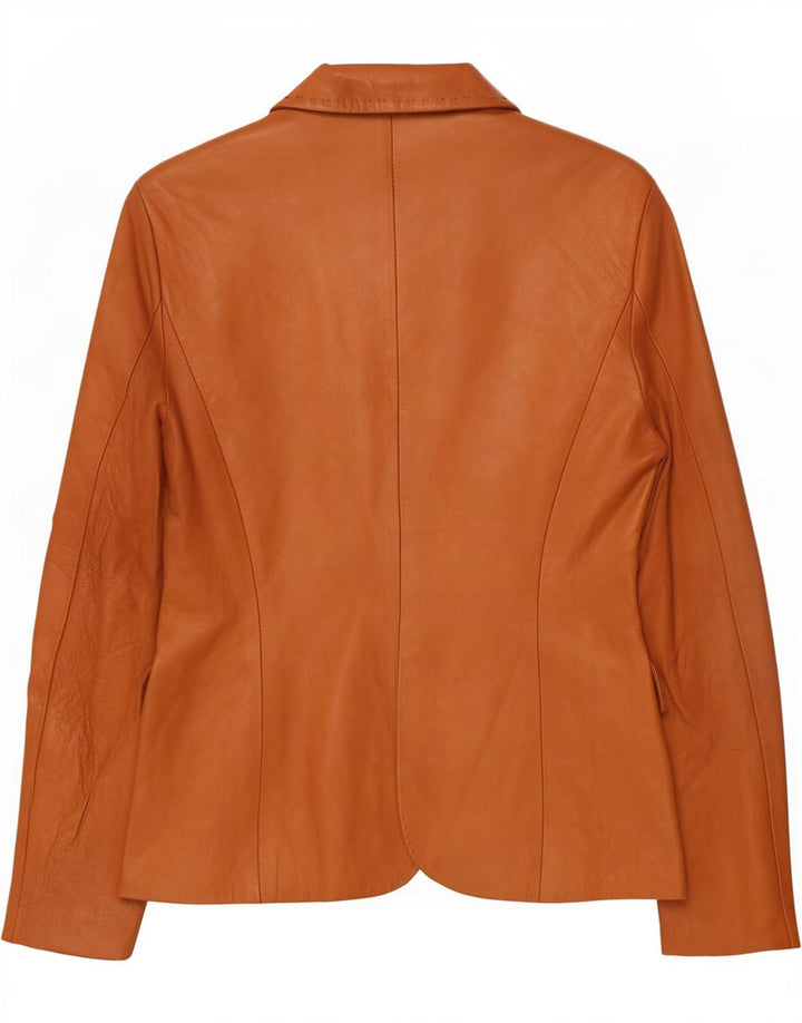 Jaqueta blazer feminina de couro com 3 botões Atos Lombardini IT 46 grande marrom