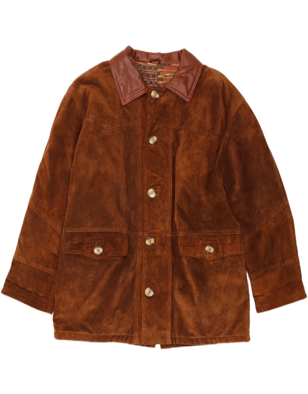 Jaqueta masculina vintage de camurça solta IT 46 couro marrom pequeno