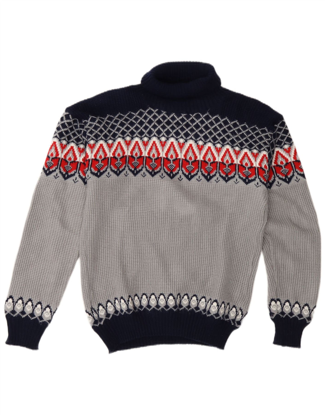 Suéter masculino vintage com gola redonda, azul médio, acrílico Fair Isle