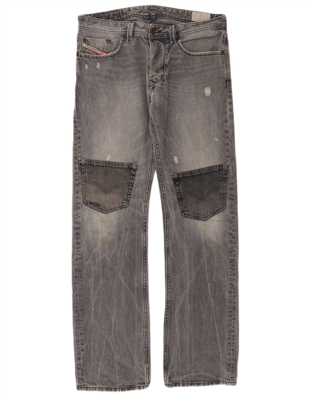 Diesel Mens Distressed Cargo Straight Jeans W32 L34 Azul Algodão