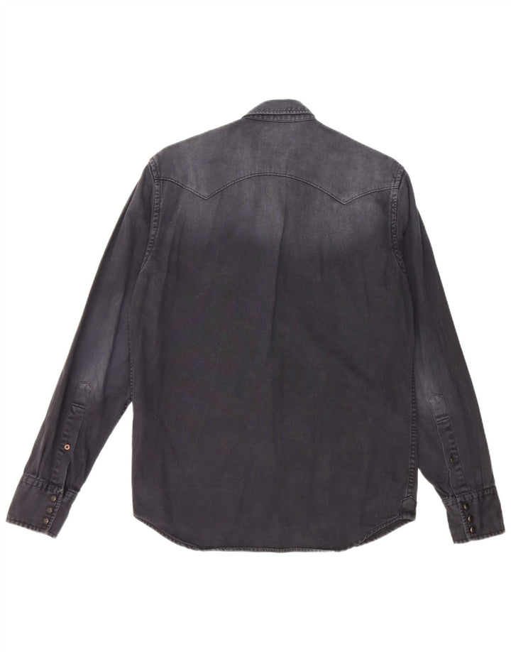 REPLAY Camisa masculina jeans tingida para vestuário médio algodão azul marinho