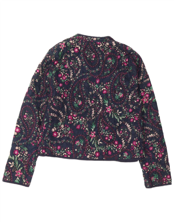 Jaqueta blazer aberta feminina Monsoon Reino Unido 12 algodão floral azul marinho médio