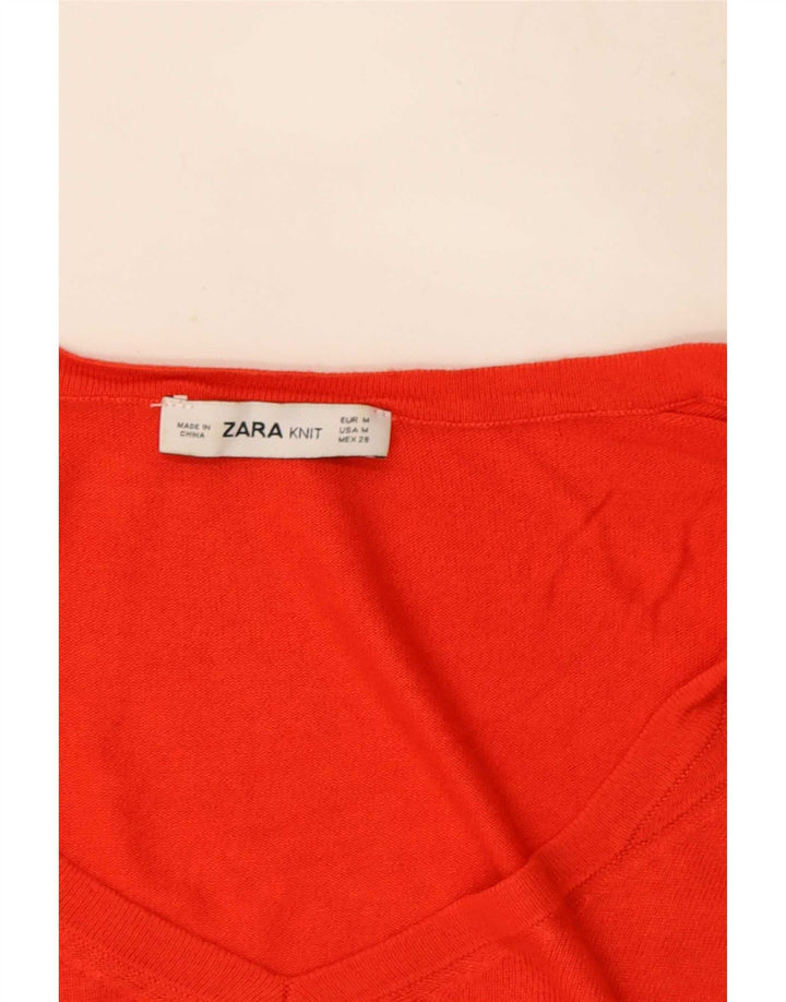 Suéter feminino Zara com decote em V e decote em V Reino Unido 14 médio vermelho