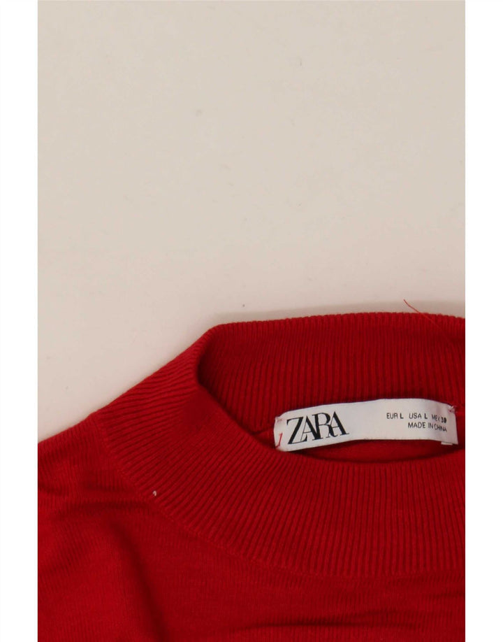 Zara Suéter feminino com gola tartaruga, Reino Unido 16, grande, vermelho