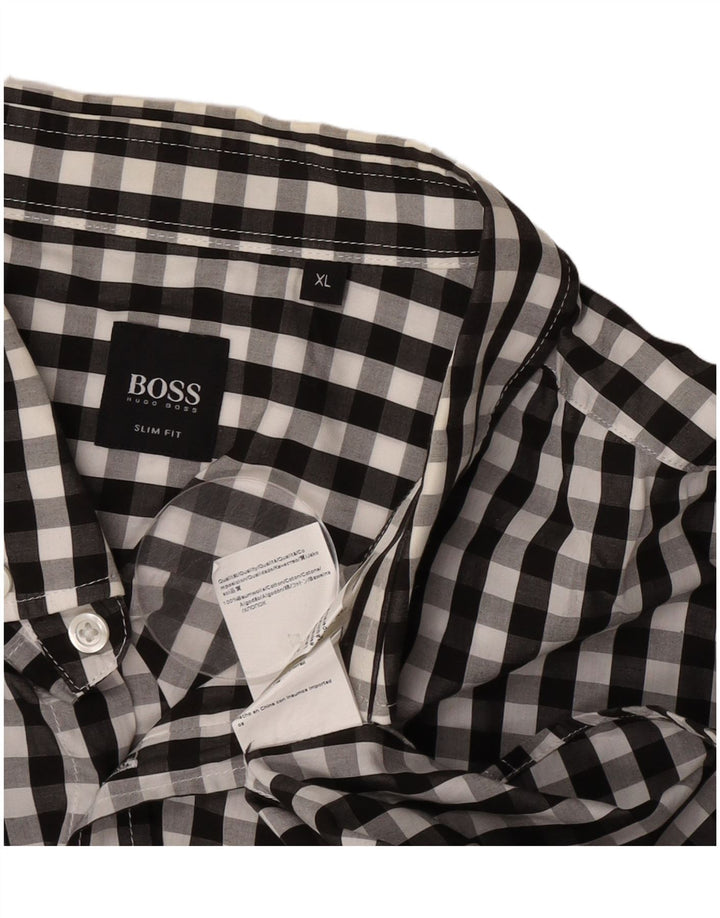 Camisa Slim Fit Masculina Hugo Boss XL Preto Algodão Gingham