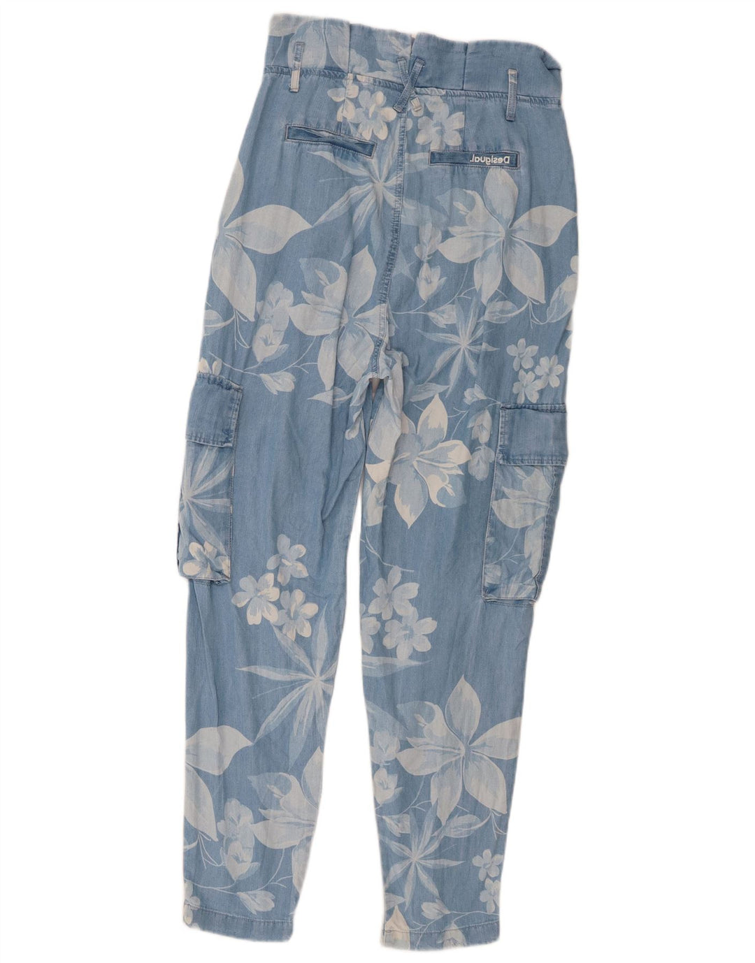 Calça feminina Cargo Harem Desigual Médio W32 L28 Azul Floral Lyocell