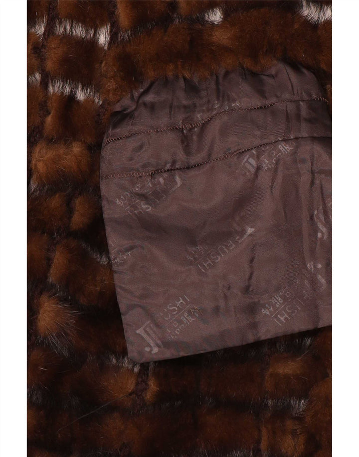 Colete de pele vintage feminino UK 14 marrom médio