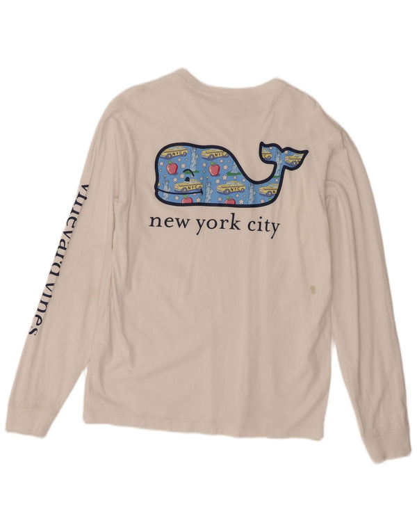 Vineyard Vines Top gráfico masculino manga longa XS algodão branco