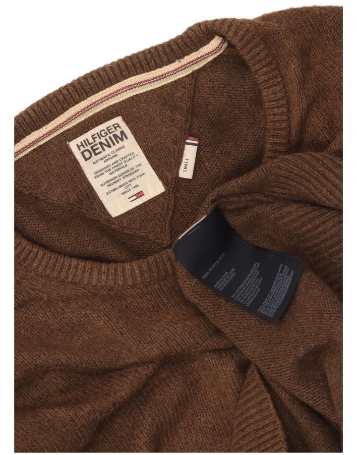 Suéter masculino Tommy Hilfiger com gola redonda, pequeno algodão marrom