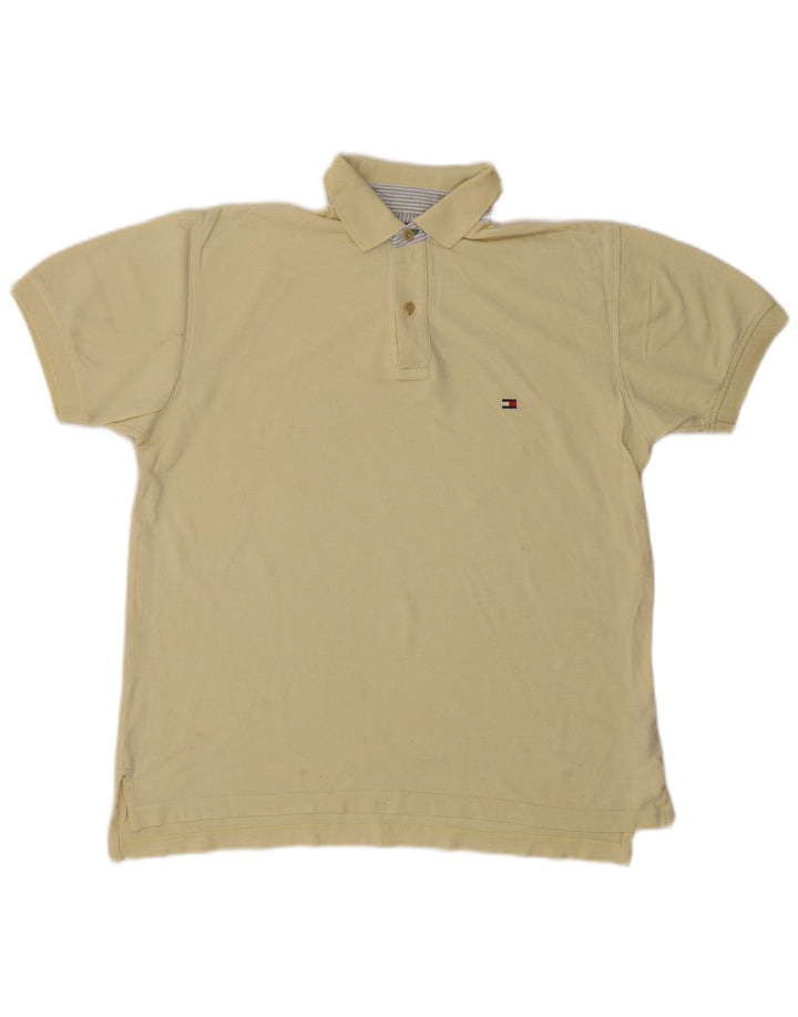 Camisa polo masculina Tommy Hilfiger pequena de algodão amarelo