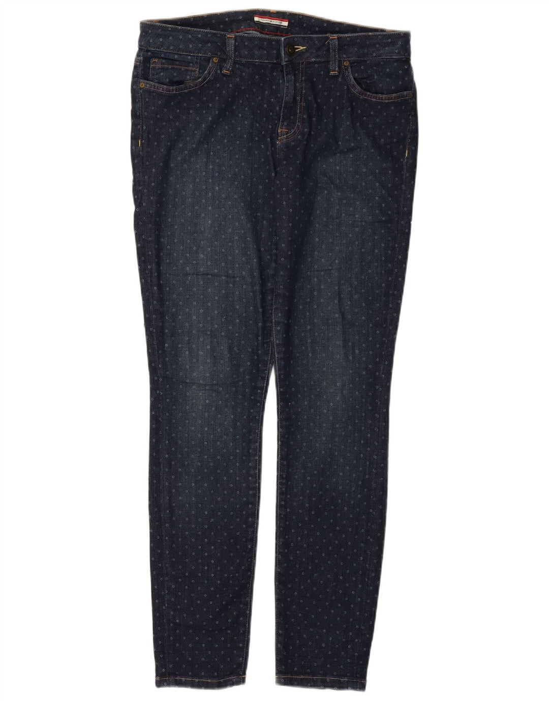 Calça casual feminina TOMMY HILFIGER EUA 8 médio W30 L30 azul manchado