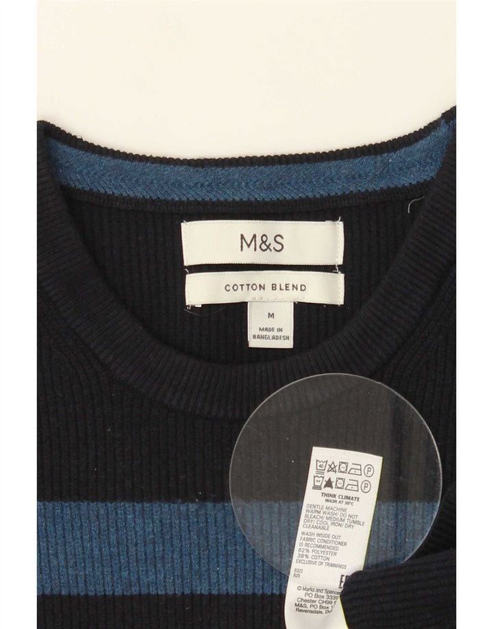 Suéter masculino Marks & Spencer com gola redonda, poliéster azul marinho médio