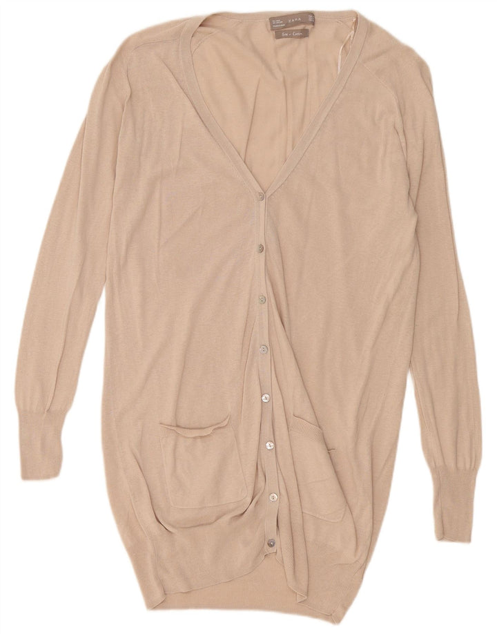 Suéter cardigã feminino Zara Longline Reino Unido 14 seda bege médio