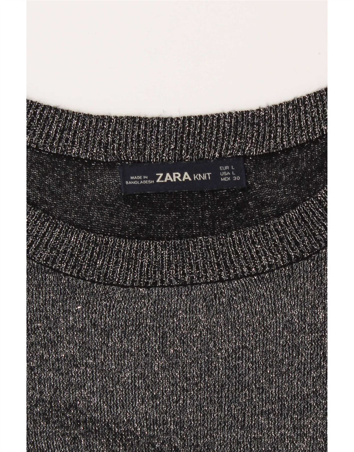 Top feminino Zara manga comprida UK 16 grande cinza
