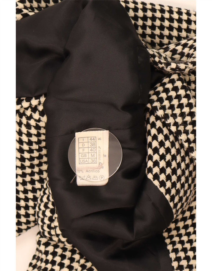 Jaqueta blazer feminina vintage com 1 botão Reino Unido 14 lã houndstooth preta média