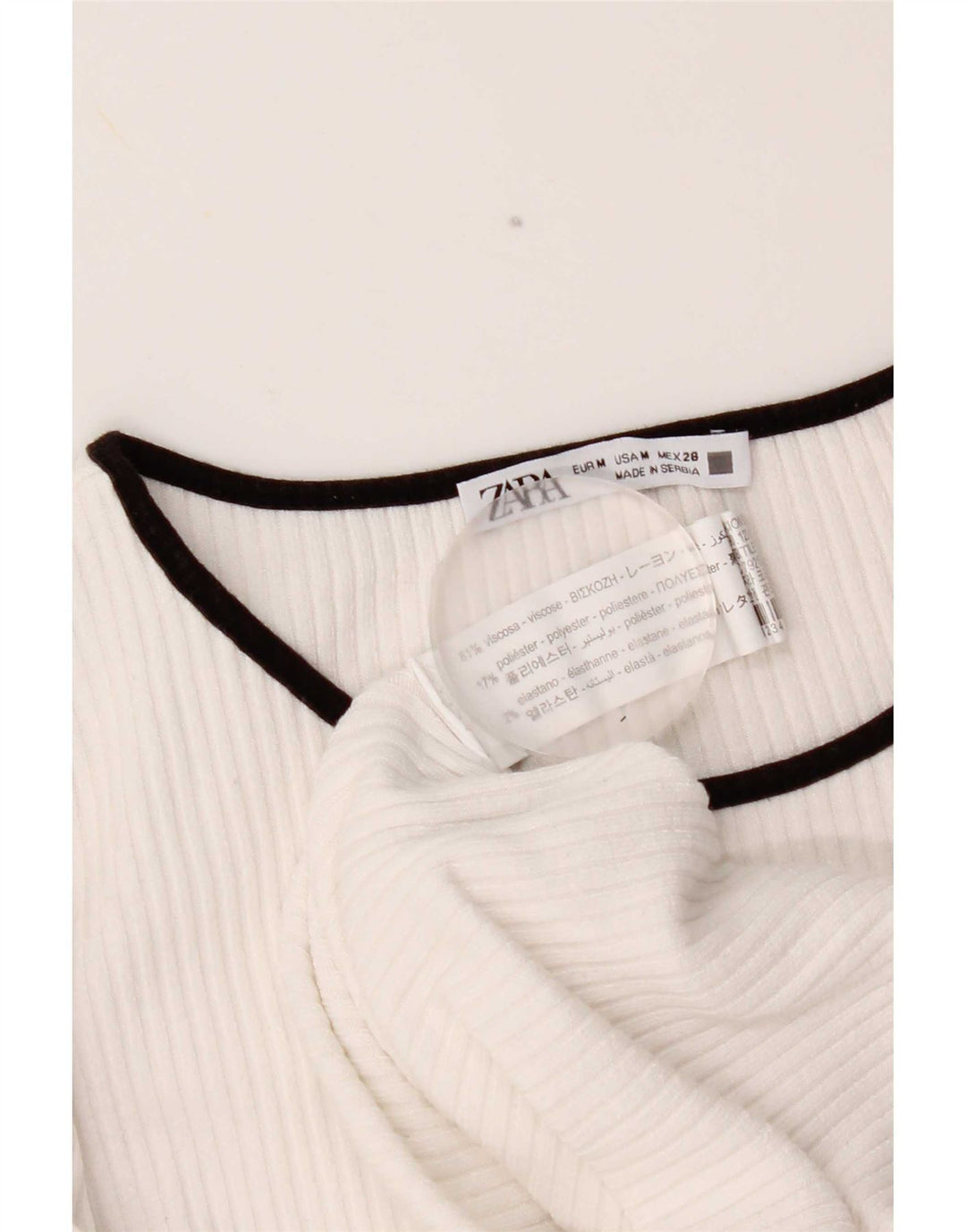 Top feminino Zara de manga comprida UK 12 viscose branca média