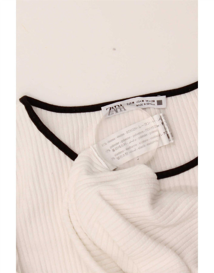 Top feminino Zara de manga comprida UK 12 viscose branca média