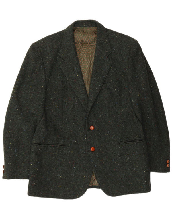 Jaqueta blazer masculina de 2 botões Benetton IT 50 grande lã manchada verde