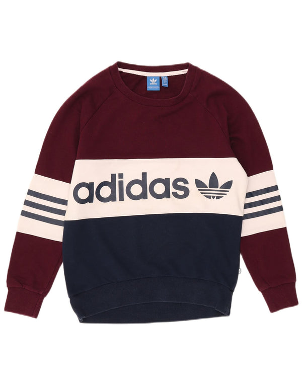 Adidas feminino gráfico moletom jumper UK 6 XS Borgonha Colourblock