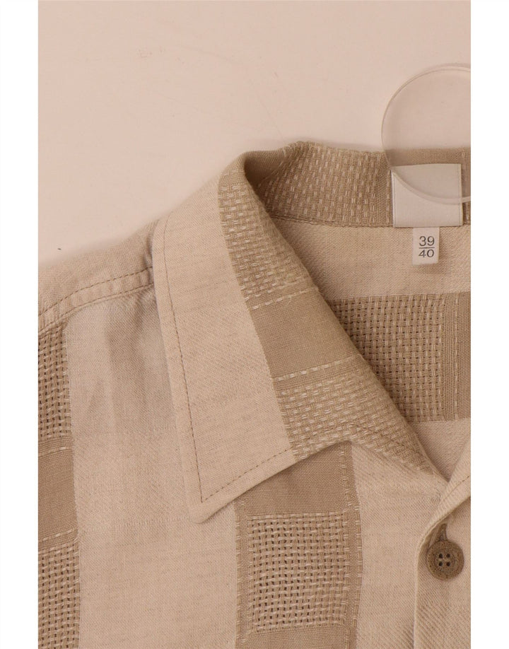 Camisa masculina de manga curta WALBUSCH tamanho 39/40 linho listrado bege médio